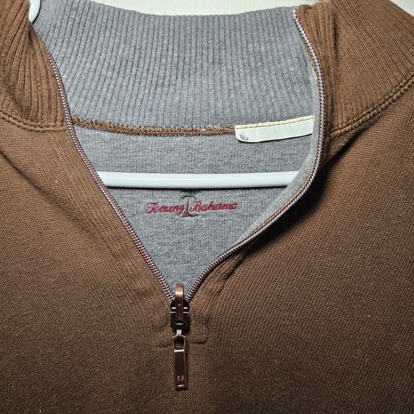 Tommy Bahama Brown 1/4 Zip Longsleeve Cotton Pullover Sweatshirt Mens XL - Picture 2 of 6